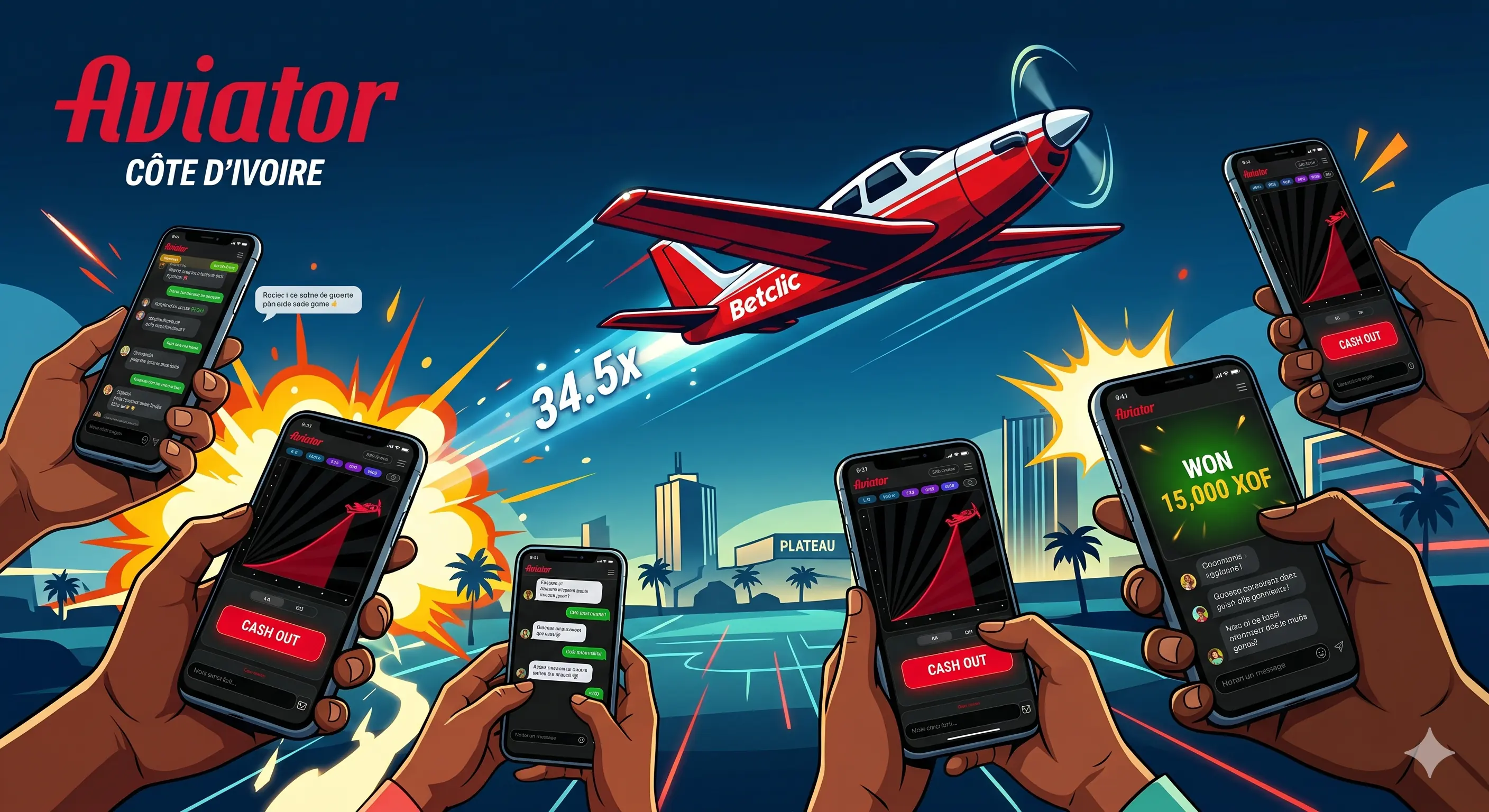 Illustration Aviator Betclic avec multiplicateur et cash out