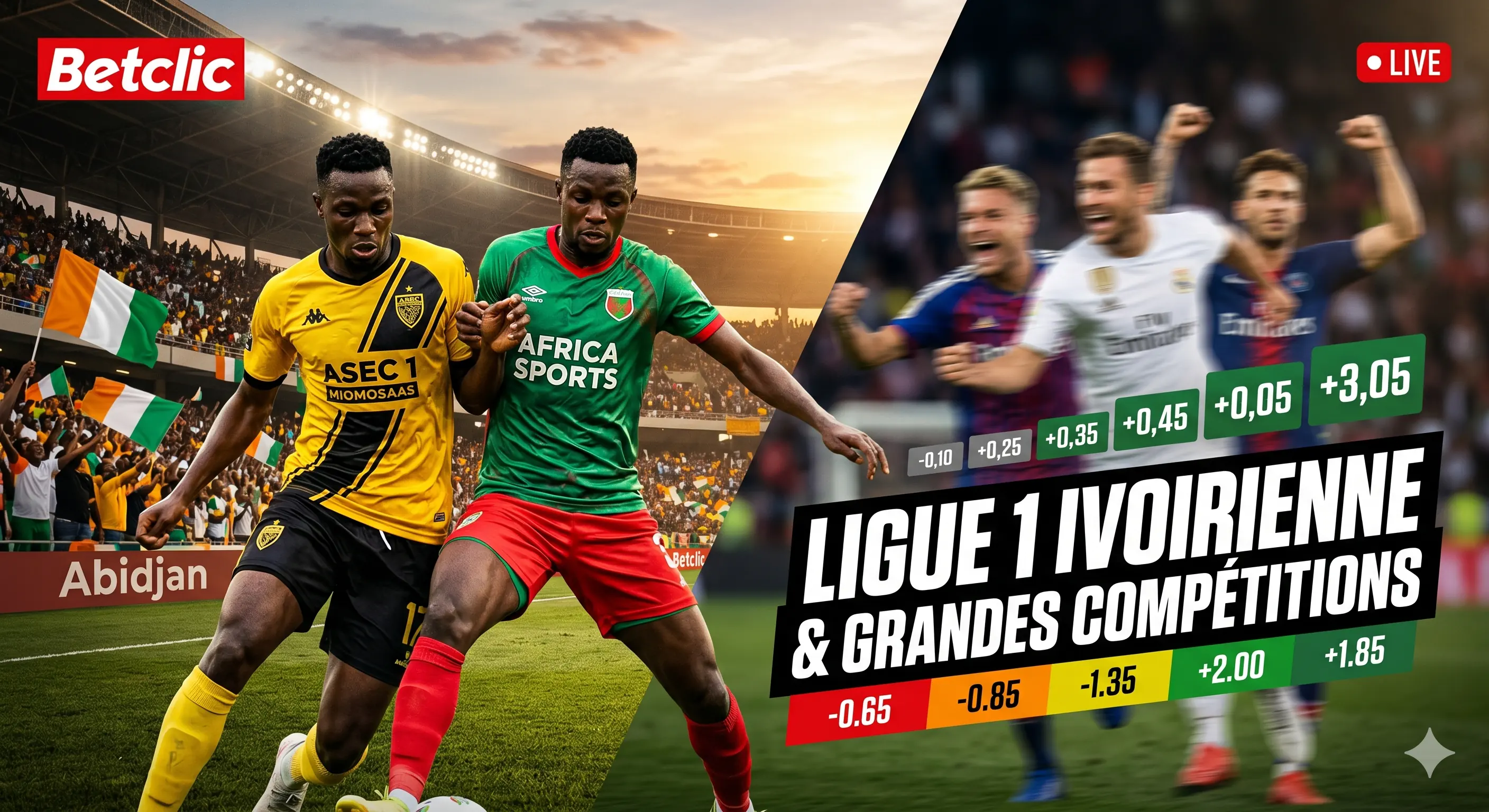 Match local ivoirien et compétitions internationales avec cotes Betclic